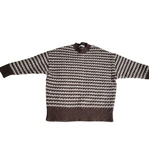 Zara Womens Oversized Striped Textured Heavy Wool blend Sweater Brown Cream Sz M